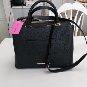 Betsey Johnson embossed skull tote with scarf